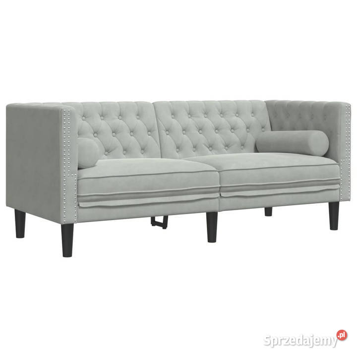 3cz wypoczynek Chesterfield z wałkami jasnoszary Warszawa