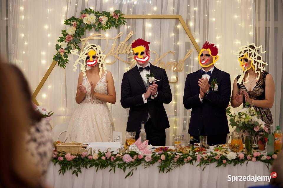 ścianka weselna heksagon drewniana złota Puszcza Mariańska