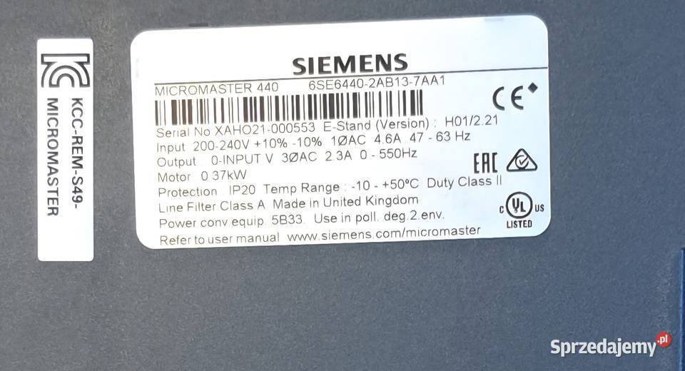Falownik Siemens Micromaster 440 037kW NOWY Pleszew