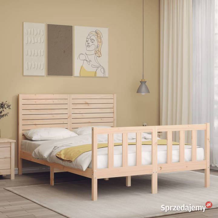 Rama łóżka z wezgłowiem lite drewno WM3193176 Warszawa