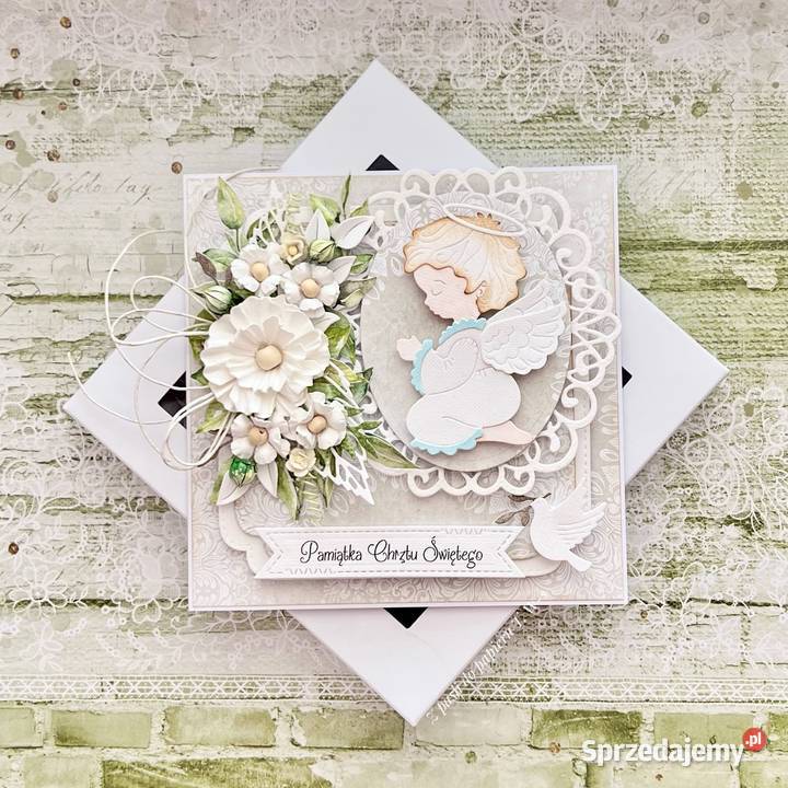 Kartka na Chrzest ręcznie robiona w pudełku z Mielec sprzedam