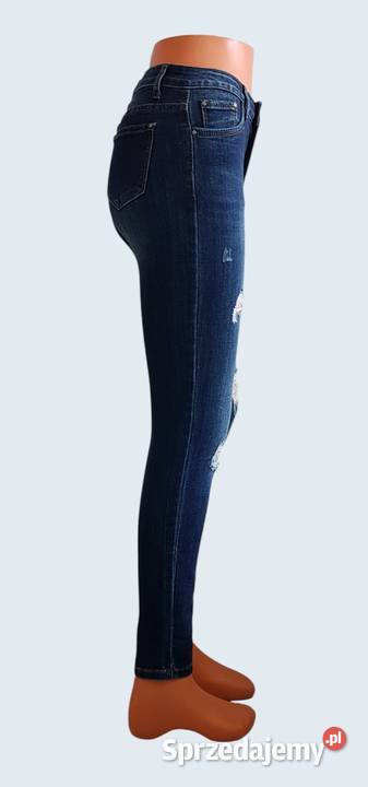 Damskie granatowe bawełniane spodnie rurki Shiny małopolskie Chrzanów