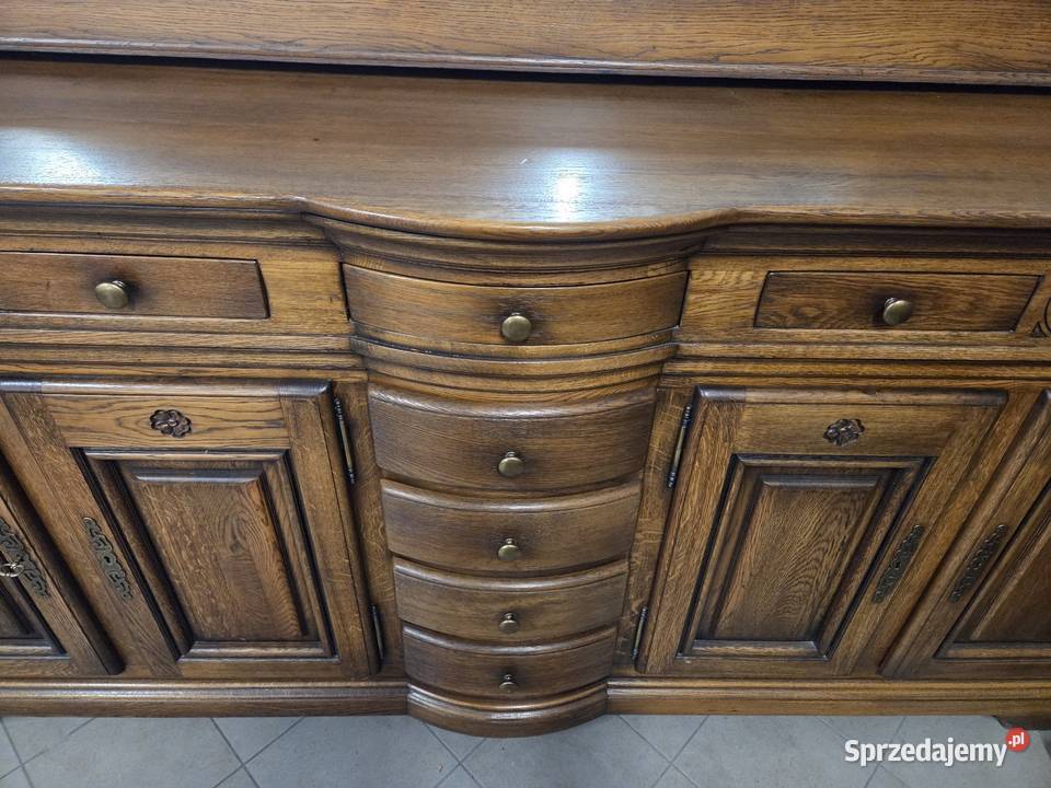 Rzeźbiony zestaw 100 dębowy komoda lustro barek Meble do salonu Kleczew