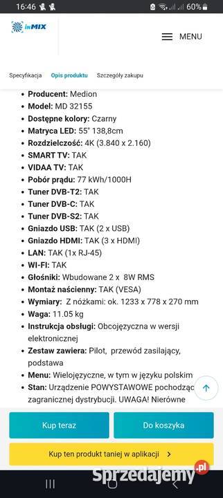 Telewizor TCL 55 cala Telewizory Łobez