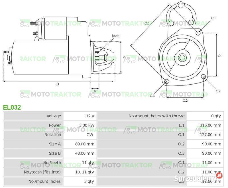 Rozrusznik John Deere 6 6820 6920 6620 6800 6810 Elektryka i zapłon Dobrzejewice sprzedam