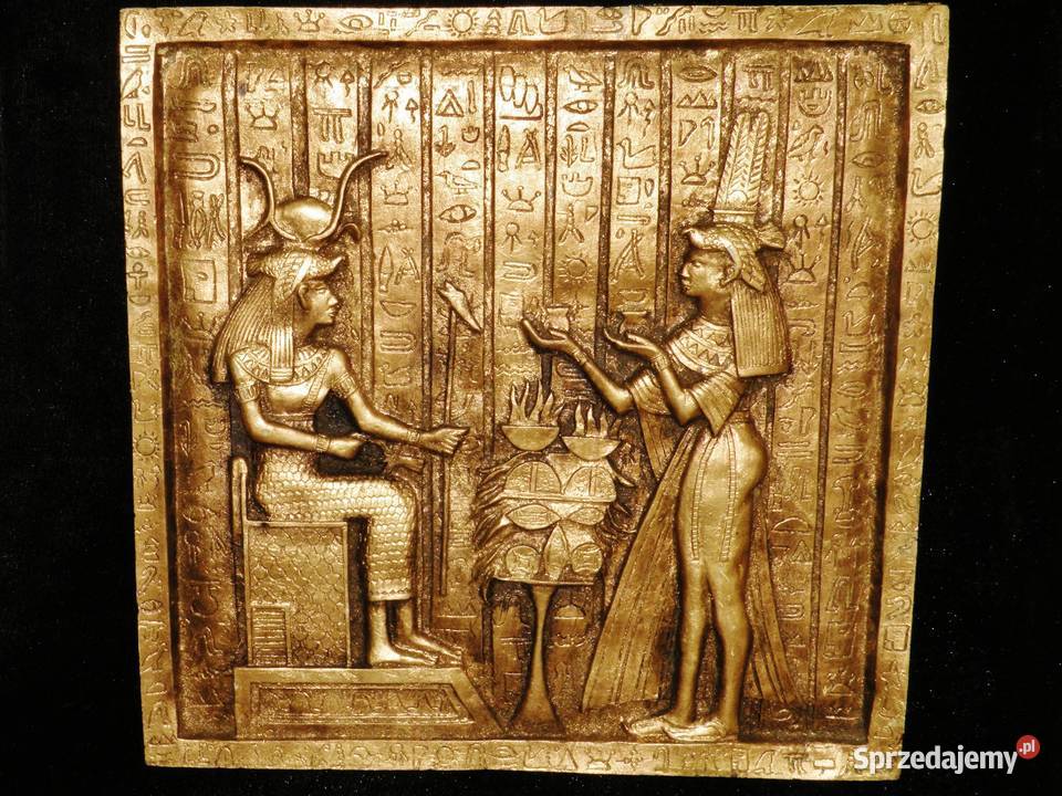 Płaskorzeźba relief egipski gipsowy 37 x 37 w żółty Bydgoszcz