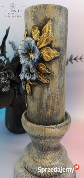 Komplet drewniany świecznik z podstawą na Ostróda