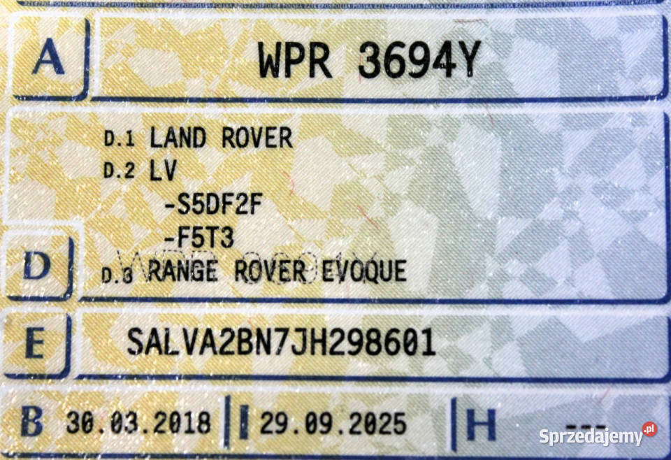 Land Rover Range Rover Evoque FV23 4x4 SalonPL ABS Range Rover Evoque mazowieckie Sokołów