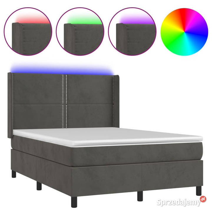 Łóżko kontynentalne z materacem i LED szary 128cm