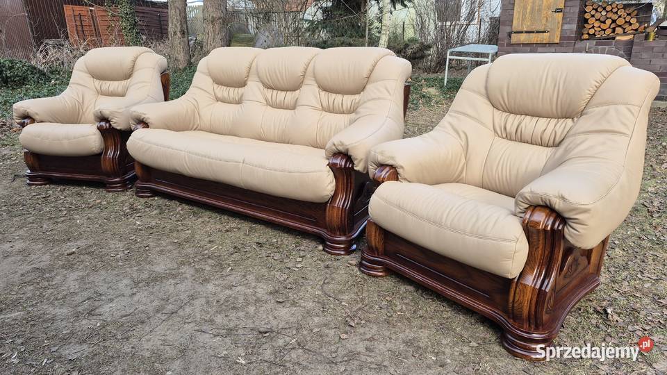 Komplet wypoczynkowy 3 1 1 Nowa skóra naturalna wielkopolskie Śmigiel