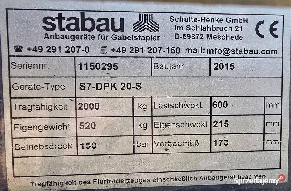 Paletyzer Chwytak do dwóch palet Białystok