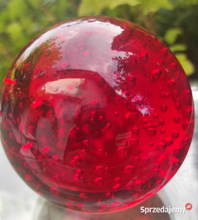 PIĘKNA SZKLANA KULA RUBINOWO CZERWONA PRZYCISK łódzkie Pabianice