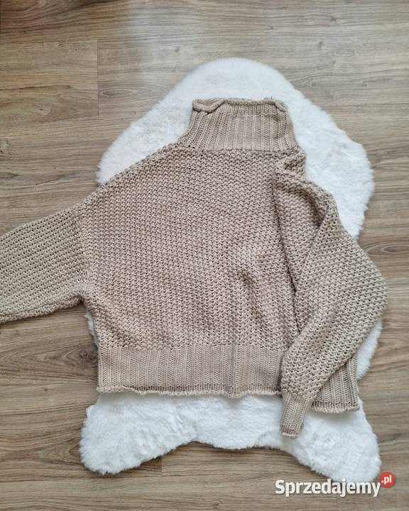 Gruby kremowy sweter półgolf beżowy HM 36 Kraków