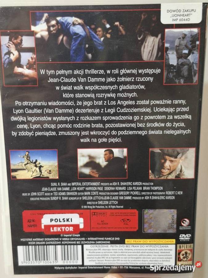 Van Damme Lionheart dvd Lwie Serce 1 płyta