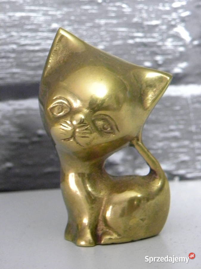 Dwa mosiężne kotki mosiężne figurki koty z
