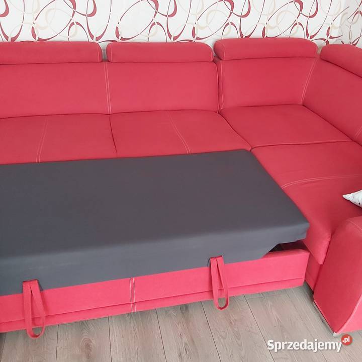 Czerwona sofa narożna z funkcją spania 260x190 190cm Chorzów
