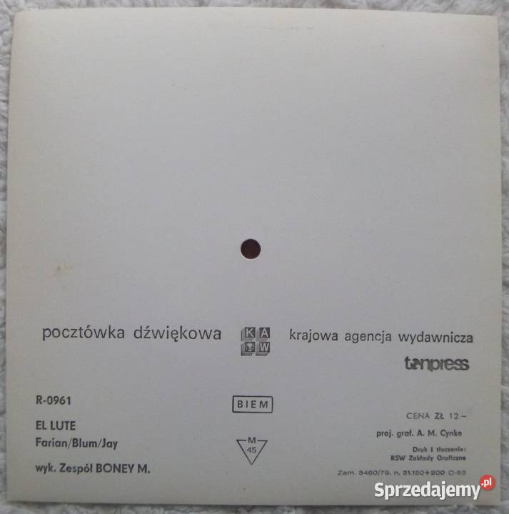 Pocztówka dźwiękowa 1979 Boney M El Lute