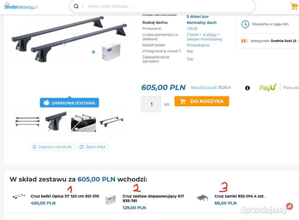 Bagażnik dachowy CRUZ belki Oplus ST Czarny Fiat wielkopolskie Poznań