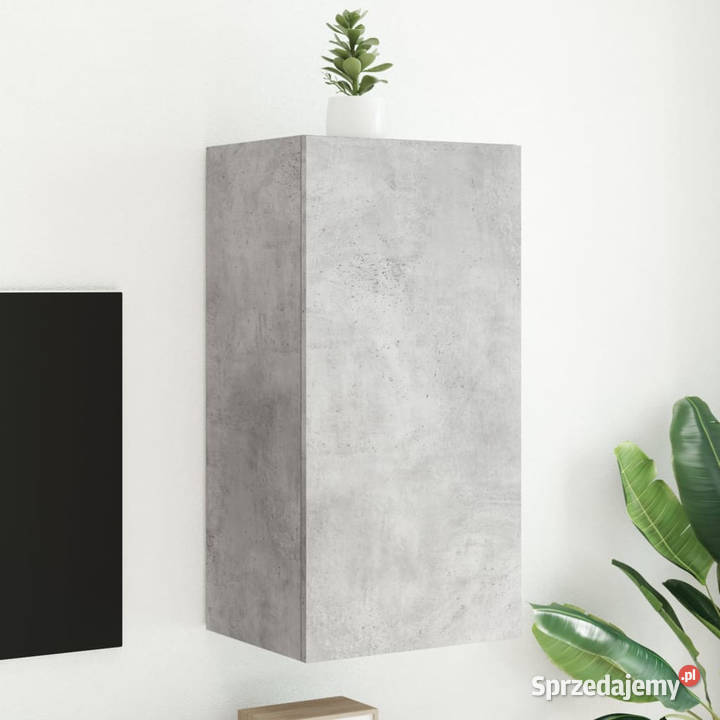 Ścienna szafka TV z LED szarość betonu 405x35x80