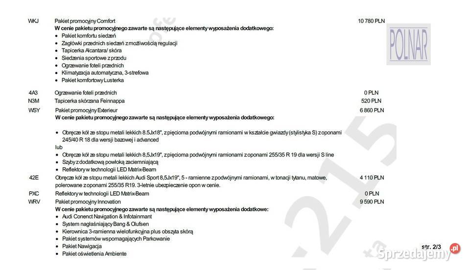 Audi A5 Polski Salon Konfiguracja 309000 Poznań