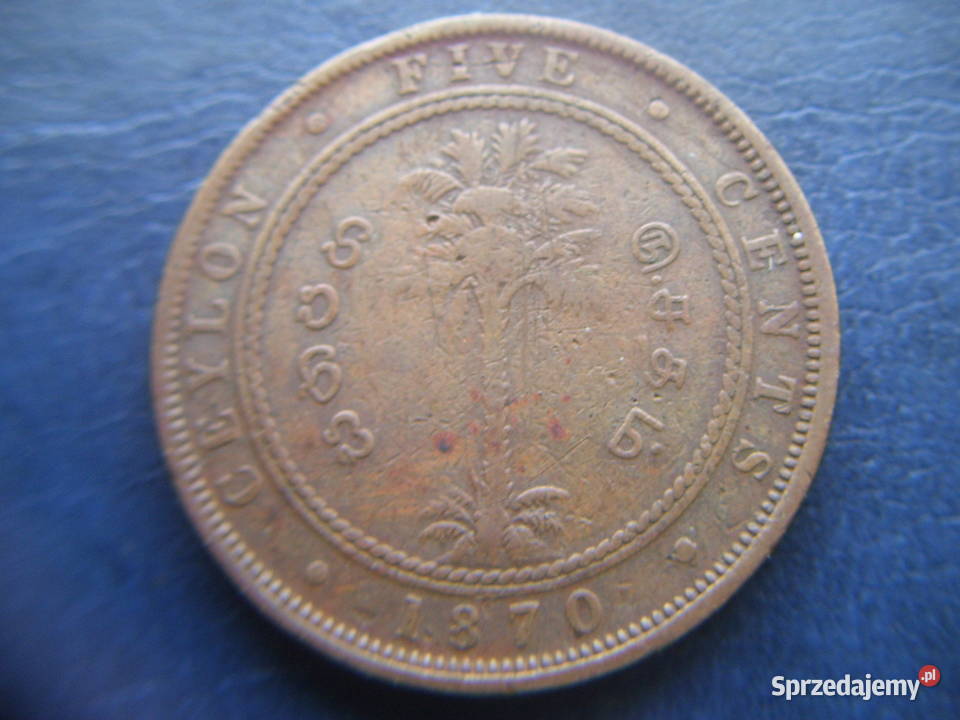 Stare monety 5 cent 1870 Cejlon Lesko