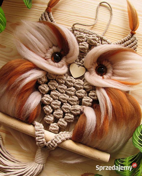 Sowa makrama puchacz rękodzieło hand made Wrocław sprzedam