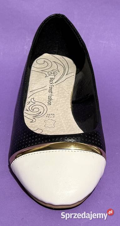 Czarne baleriny z białym czubkiem skórzana Żyrardów