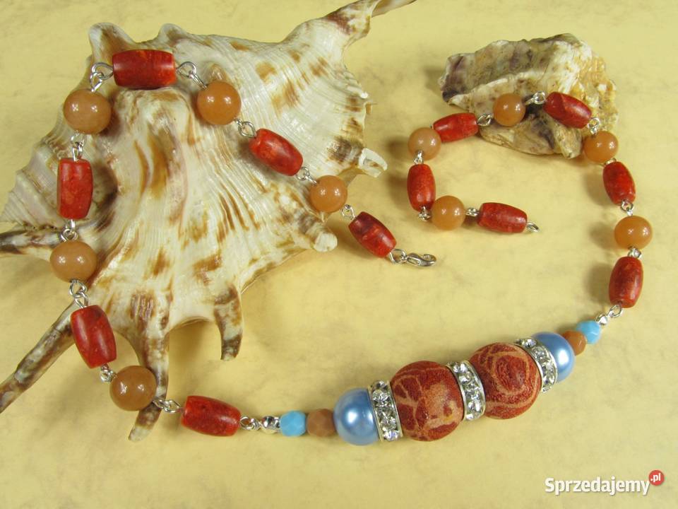 Naszyjnik kolczyki zestaw niebieski czerwony śląskie Katowice