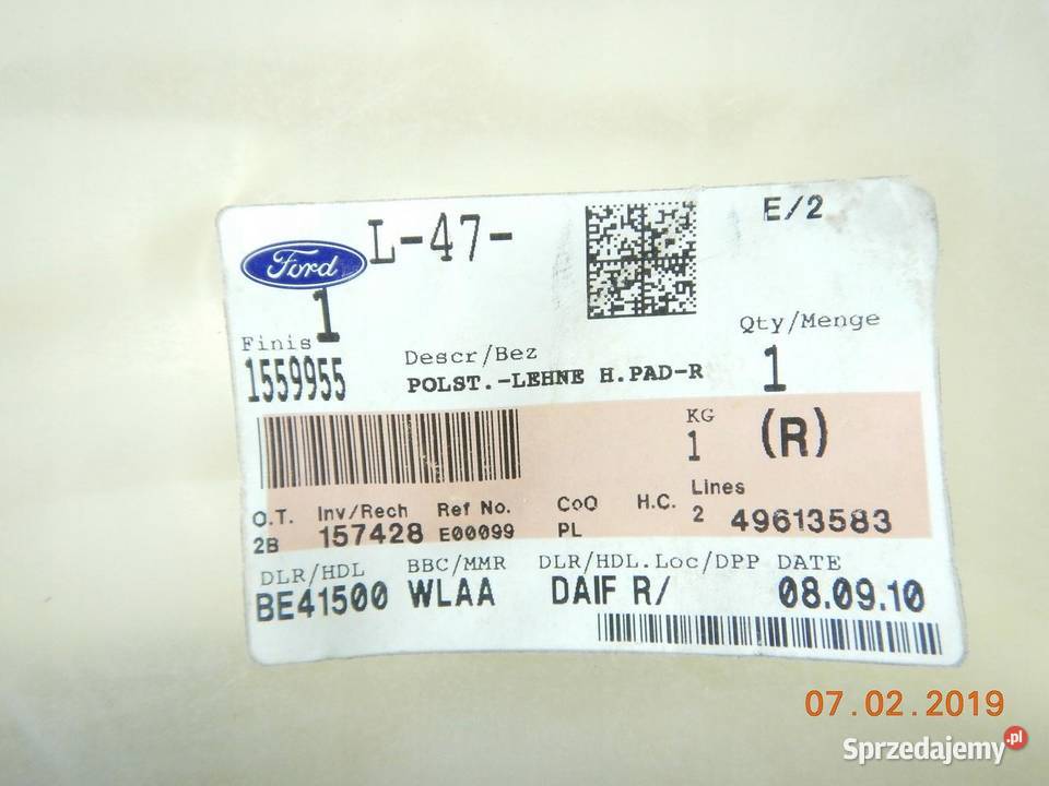PODUSZKA FOTELA TYLNEGO LEWA STRONA FORD KA 2008 osobowe
