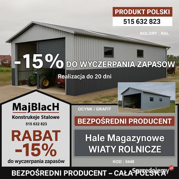 15 Wiata ZŁOTY DĄB Hala Garaż RAL Montaż sprzedam