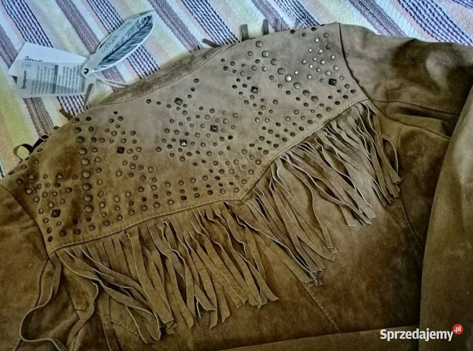 Stradivarius Premium kurtka SKÓRZANA Frędzle