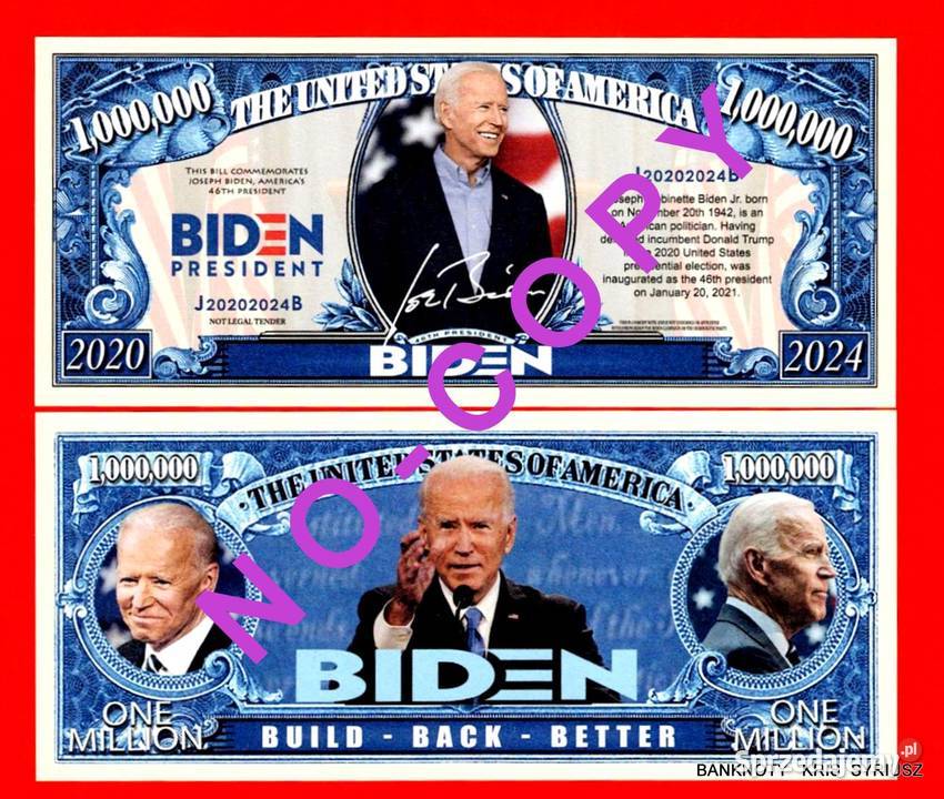 1 Milion Dolarów USA 2024r Joe Bieden UNC Kolor Wrocław sprzedam