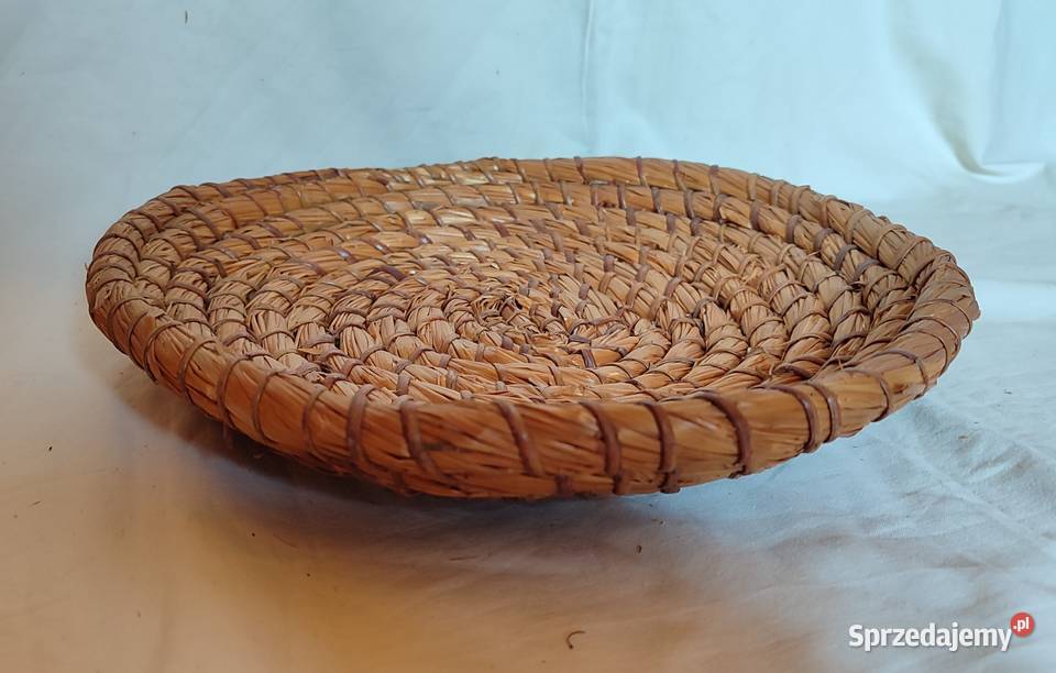 Taca słomiana ręcznie wyplatana vintage boho