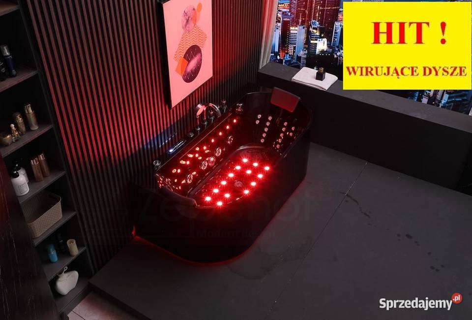 Czarna Wanna z hydromasażem EBC802 prostokątna