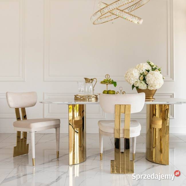 Krzesło Designerskie EMPIRE Beżowe Welurowe Warszawa