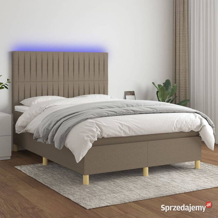 Łóżko kontynentalne z materacem taupe tkanina 144cm Łóżka Warszawa
