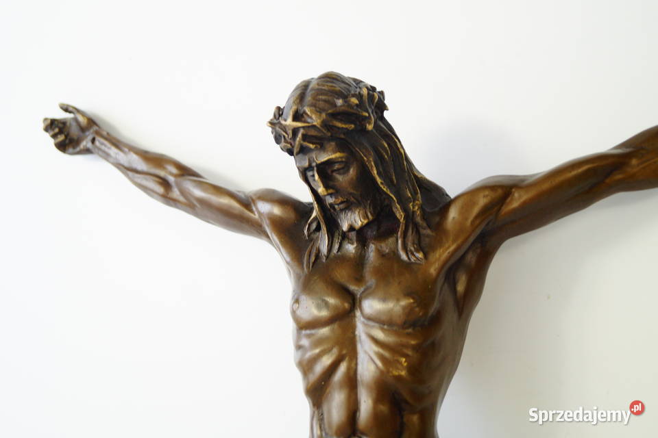 Duża figura JEZUS CHRYSTUS rzeźba z brązu wielkopolskie Gizałki