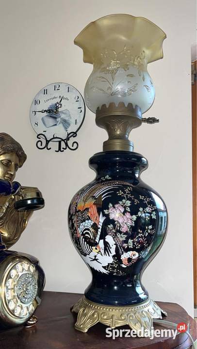 Lampa na żarówkę Kobaltowa podstawa z dekorem z Gdańsk