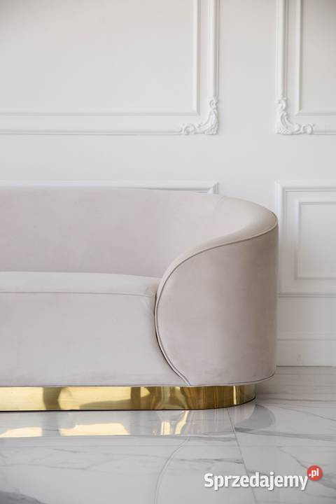 Ekskluzywna beżowa złota sofa glamour do salonu Warszawa