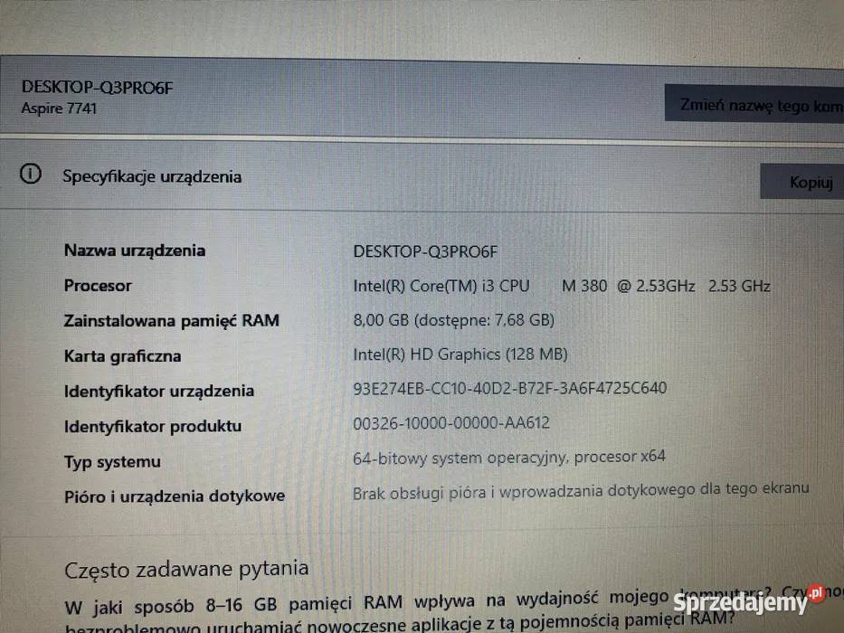 Acer Aspire 7741 i3 8GB500GB 173 1600x900 8GB