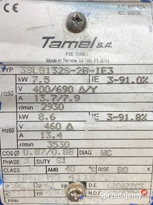 silnik elektryczny 75kW 2930obr 3fazowy Tamel Pigża