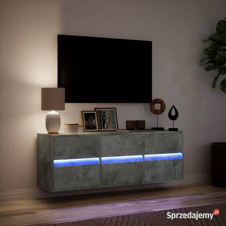 Ścienna szafka TV z LED szarość betonu 130x31x45 Warszawa