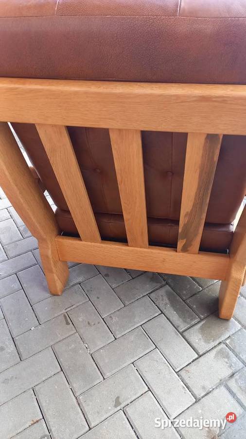 Fotel wypoczynkowy Dębowy skórzany brązowy Meble Gawroniec