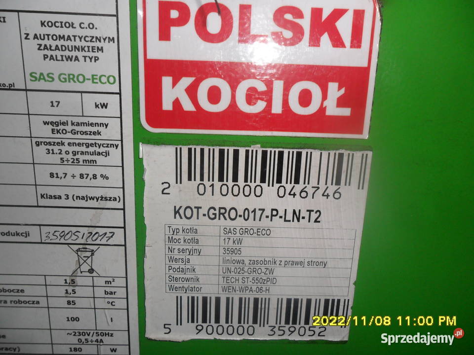 Sprzedam części pieca SAS GRO ECO 17 KW na Barczewo
