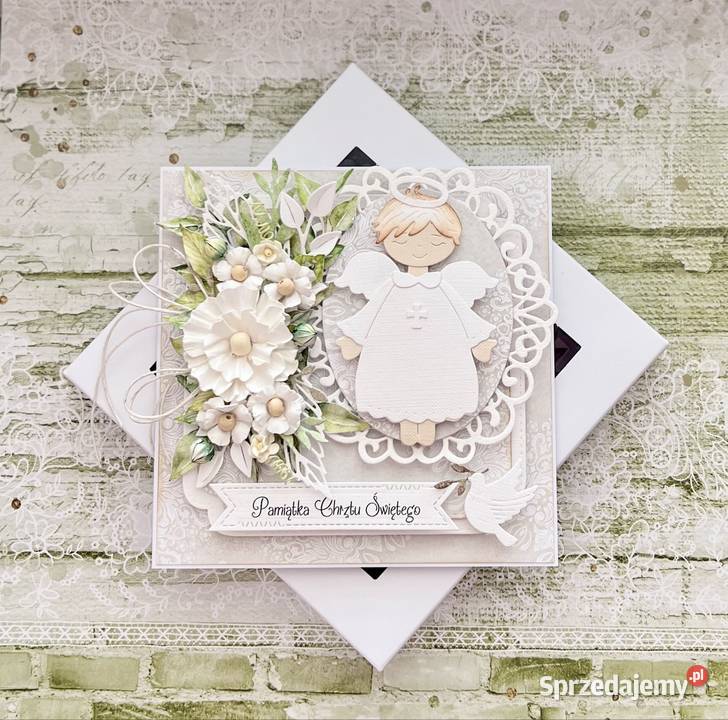 Kartka na Chrzest ręcznie robiona w pudełku z Mielec