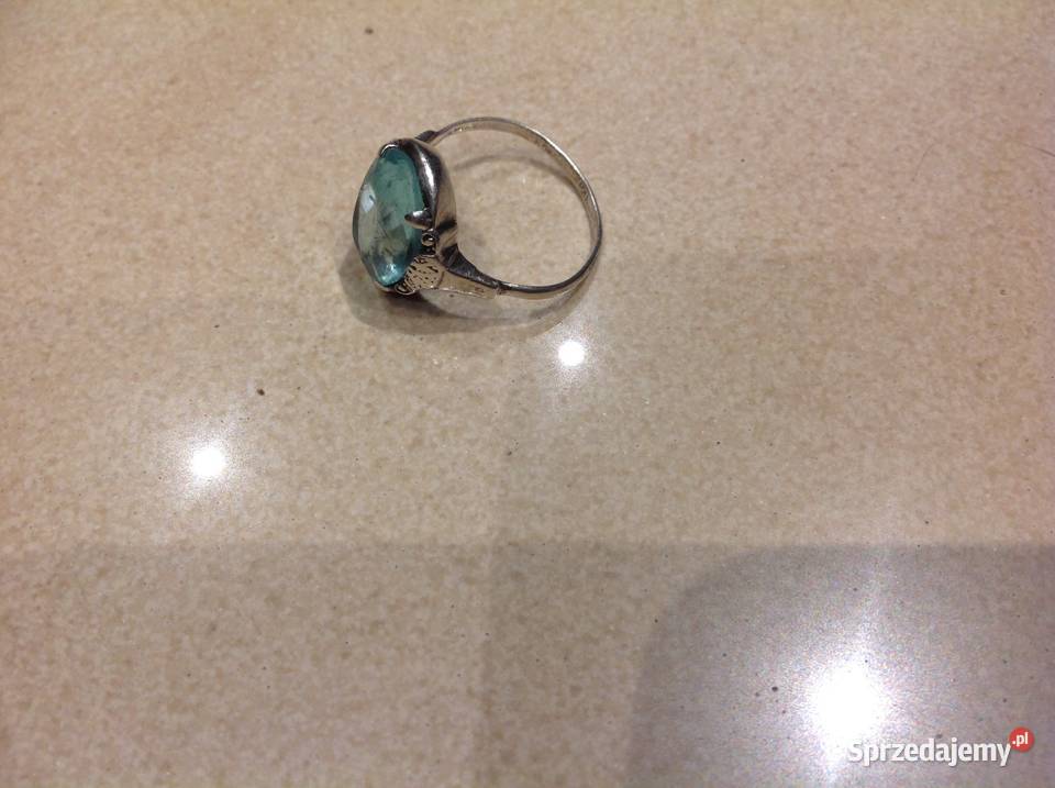 Stary Srebrny Pierścionek z Akwamarynem Srebro Nowa Sól