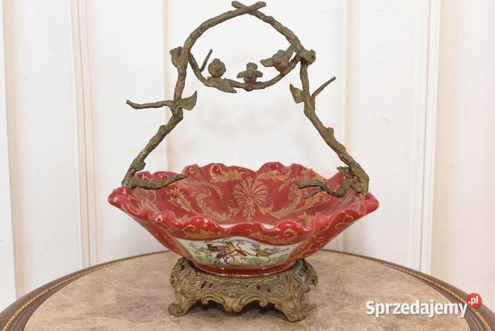 Czerwona Patera Owocnik Porcelana Brąz Ptaszki Wyposażenie wnętrz Kraków sprzedam
