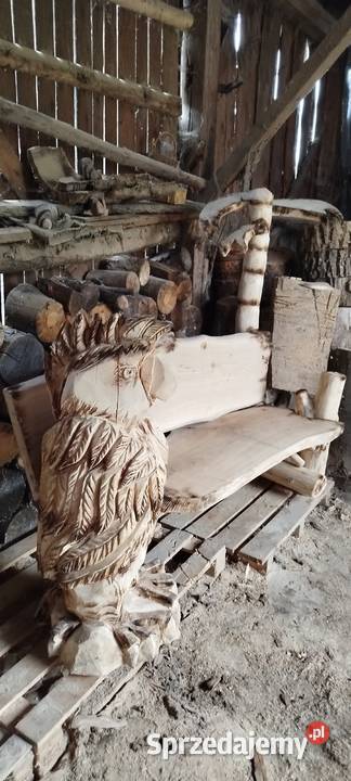 Ławka ogrodowa z rzeźbą rękodzieło