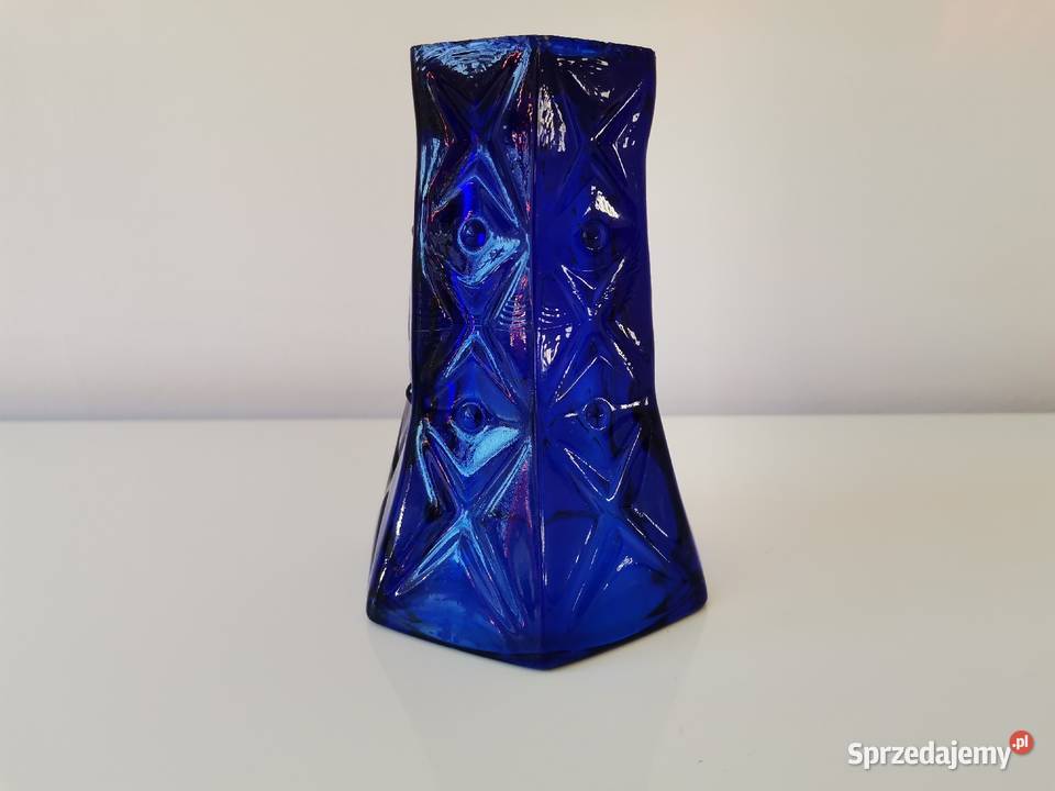 Stary niebieski wazon szkło kobaltowe HSG Katowice
