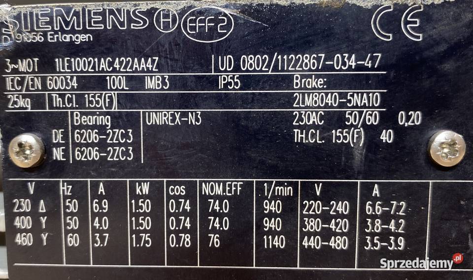 silnik elektryczny 3fazowy 15kW 940obr HAMULEC Pigża